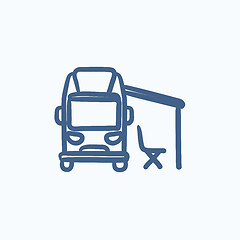 Image showing Motorhome with tent sketch icon.