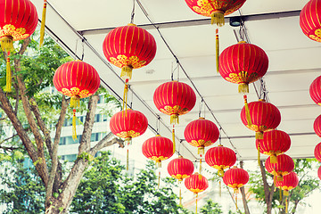 Image showing ceiling decorated with hanging chinese lanterns