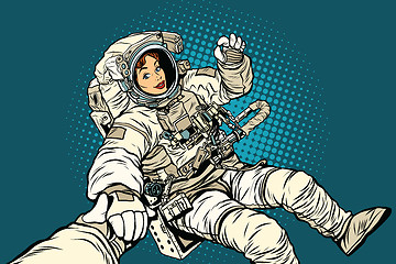 Image showing follow me, woman astronaut