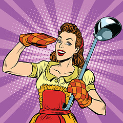 Image showing Retro housewife in kitchen