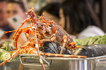 Image showing Plate with fresh lobsters