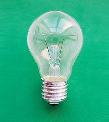 Image showing close up of bulb or incandescent lamp on green