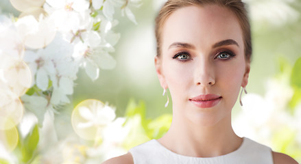 Image showing face of beautiful woman or bride in white dress