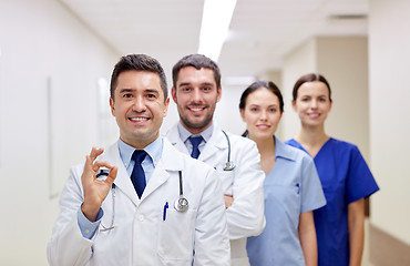 Image showing group of happy medics or doctors at hospital