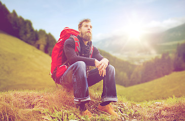 Image showing man with backpack hiking