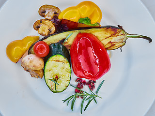 Image showing Organic grilled vegetables. Top view. Shallow dof