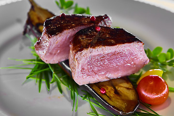 Image showing Juicy steak with vegetables