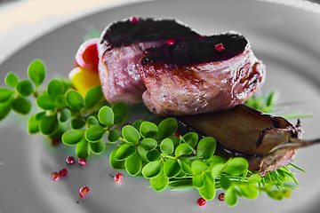 Image showing Juicy steak with vegetables