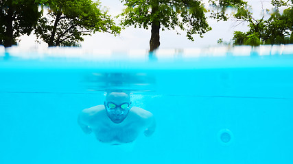 Image showing Male Swimmer Under Water in hotel Pool