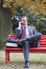 Image showing Businessman talking on cell phone