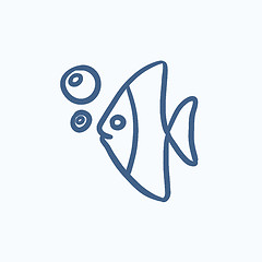 Image showing Fish under water sketch icon.