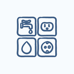 Image showing Utilities signs electricity and water sketch icon.