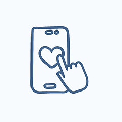 Image showing Smartphone with heart sign sketch icon.