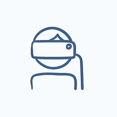 Image showing Man wearing virtual reality headset sketch icon.