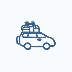 Image showing Car with bicycle mounted to the roof sketch icon.