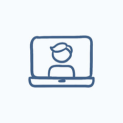 Image showing Laptop with man on screen sketch icon.