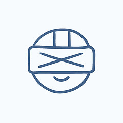 Image showing Man wearing virtual reality headset sketch icon.