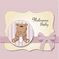 Image showing baby girl shower card with little  teddy bear