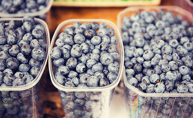 Image showing close up of blueberries in boxes at street market