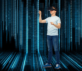 Image showing happy man in virtual reality headset or 3d glasses