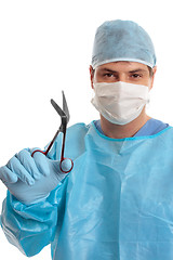 Image showing Surgeon with surgical  scissors