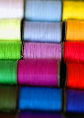 Image showing Colourful spools of cotton