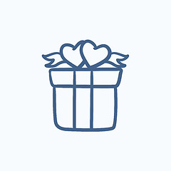 Image showing Gift box with hearts sketch icon.