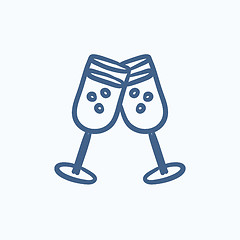 Image showing Two glasses with champaign sketch icon.