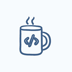 Image showing Cup of coffee with code sign sketch icon.