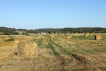 Image showing haystacks in a field of straw  