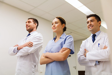 Image showing group of happy medics or doctors at hospital