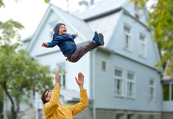 Image showing father with son playing and having fun outdoors