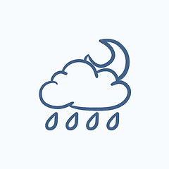 Image showing Cloud with rain and moon sketch icon.