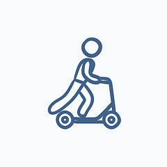 Image showing Man riding kick scooter sketch icon.