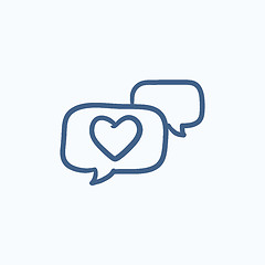 Image showing Heart in speech bubble sketch icon.