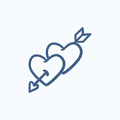 Image showing Two hearts pierced with arrow sketch icon.