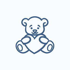 Image showing Teddy bear with heart sketch icon.