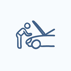 Image showing Man fixing car sketch icon.