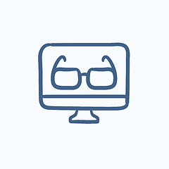 Image showing Glasses on computer monitor sketch icon.