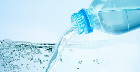 Image showing close up of water pouring from plastic bottle