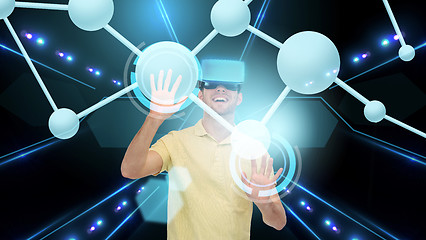 Image showing happy man in virtual reality headset or 3d glasses