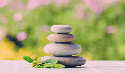 Image showing balancing pebble zen stones outdoor