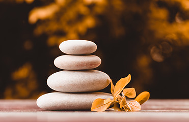 Image showing balancing pebble zen stones outdoor