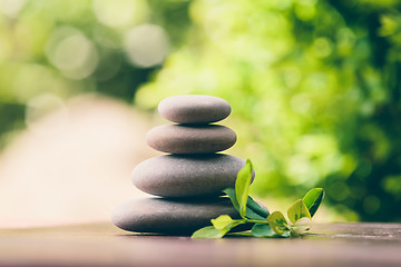 Image showing balancing pebble zen stones outdoor