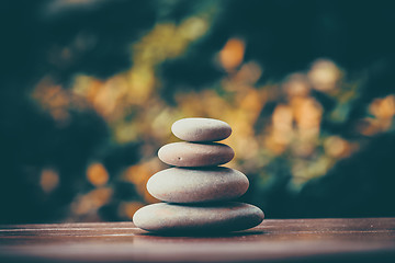 Image showing balancing pebble zen stones outdoor