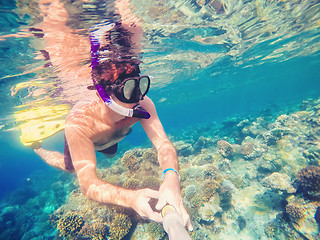 Image showing Snorkel swims in shallow water, Red Sea, Egypt