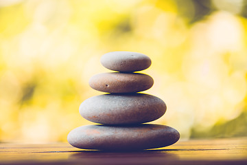 Image showing balancing pebble zen stones outdoor