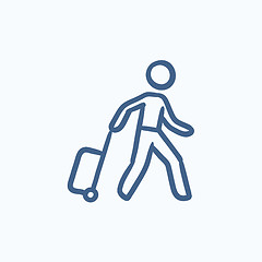 Image showing Man with suitcase sketch icon.