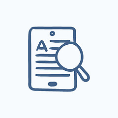 Image showing Tablet and magnifying glass sketch icon.