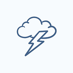 Image showing Cloud and lightning bolt sketch icon.